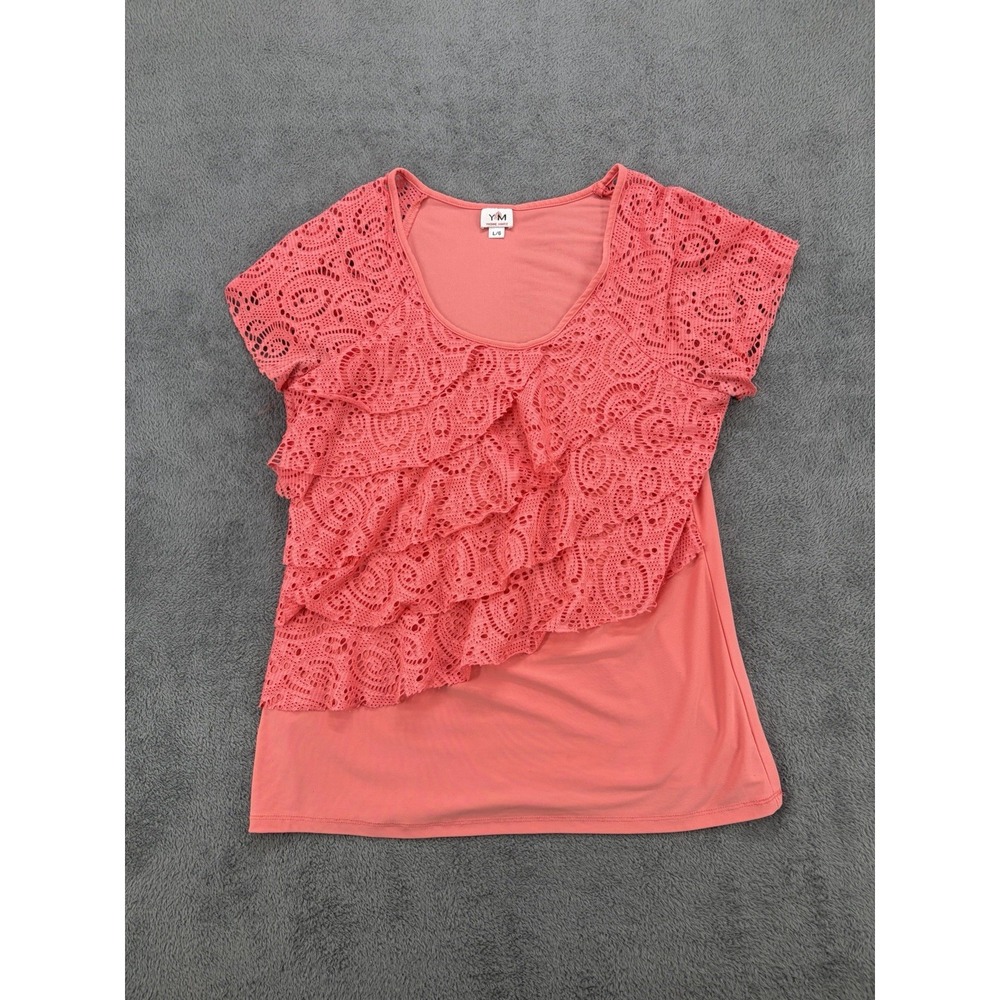 Y2K Yvonne Marie romantic salmon ruffle,  Size Large Stretch